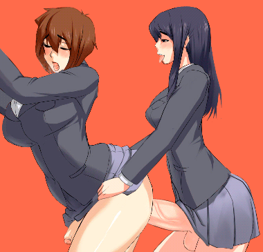 Futanari schoolgirl threesome animation