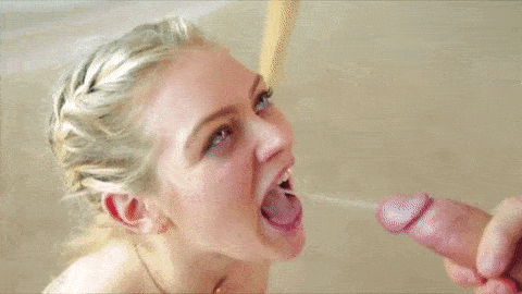 Cute blond cums mouth while