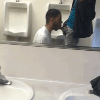 Sucking public restroom with messy