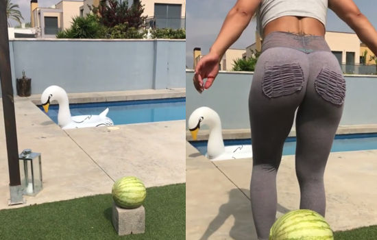 Muscles legs smashing melons over