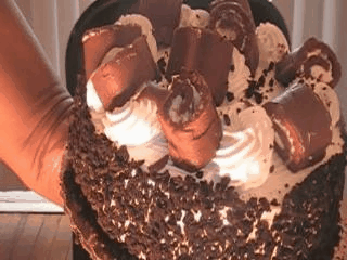 Crushing chocolate cake white