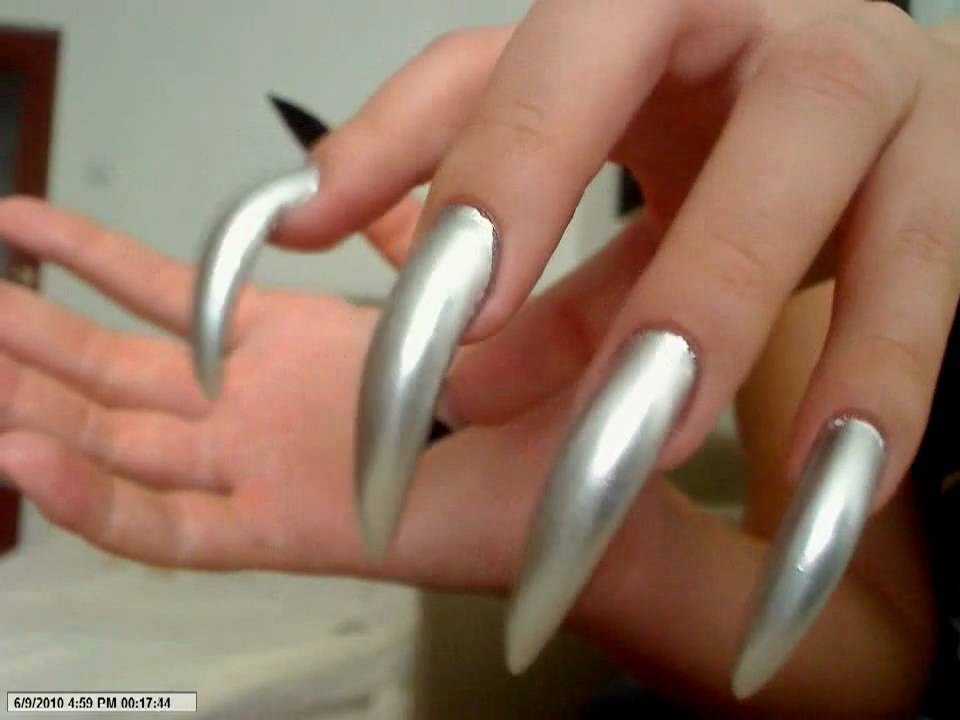 Long sharp silver nails