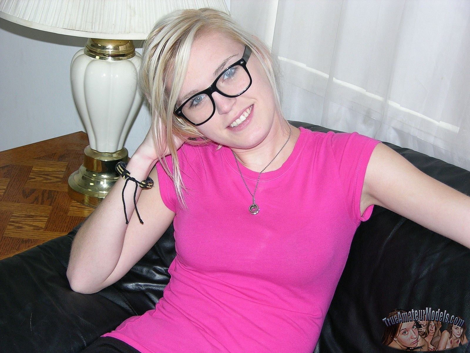 Blonde glasses webcam