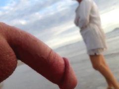 Breast italian handjob penis on beach